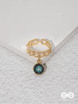 The Sapphire Lights - Golden Embellished Charm Ring (Adjustable) 