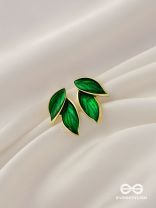 Petals Panache - Golden Enamelled Earrings (Green)