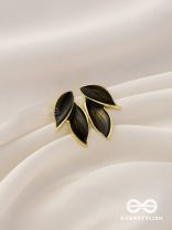 Petals Panache - Golden Enamelled Earrings (Black)