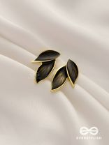 Petals Panache - Golden Enamelled Earrings (Black)
