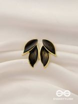 Petals Panache - Golden Enamelled Earrings (Black)