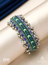 Vedhan - The Oceanic Depths - Resham And Beads Hand Embroidered Oxidised Cuff Bracelet