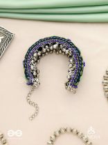 Padmacharini - The Divine Orchids - Resham And Beads Hand Embroidered Oxidised Cuff Bracelet