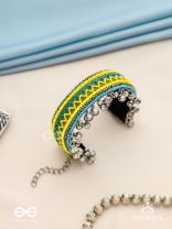 Dhritvan - The Lime Sky - Resham And Beads Hand Embroidered Oxidised Cuff Bracelet