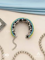 Dhritvan - The Lime Sky - Resham And Beads Hand Embroidered Oxidised Cuff Bracelet