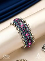 Ragapushpi - The Rosy Night - Resham And Beads Hand Embroidered Oxidised Cuff Bracelet