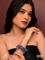 Ragapushpi - The Rosy Night - Resham And Beads Hand Embroidered Oxidised Cuff Bracelet