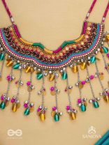 Vadya - The Umber Rhythm - Beads, Coins, Resham And Glass Drops Hand Embroidered Neckpiece