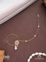 Vimrigvan - The Pristine Charm - Pearls And Beads Hand Embroidered Nath (Non-Piercing)