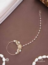 Varchasam - The Treasured Radiance - Pearls, Beads And Dabka Hand Embroidered Nath (Non-Piercing)