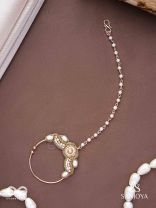 Varchasam - The Treasured Radiance - Pearls, Beads And Dabka Hand Embroidered Nath (Non-Piercing)