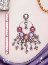 Durvarna - The Silvery Chimes - Beads, Shells And Glass Drops Hand Embroidered Earrings