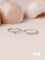 The Diamond Beauty - Silver Cubic Zirconia Rings (Set Of 2 Adjustable)