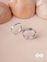 The Engraved Stories - Silver Embellished Rings (Set Of 2 Adjustable)