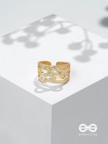 The Playful Knots - Golden Cubic Zirconia Ring (Adjustable)