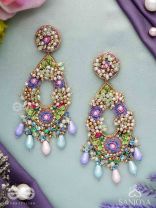 MANJUSUMANA - BEAUTIFUL BLOSSOM - SEQUINS, BEADS AND GLASS DROPS HAND EMBROIDERED EARRINGS