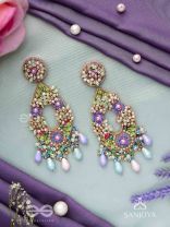 MANJUSUMANA - BEAUTIFUL BLOSSOM - SEQUINS, BEADS AND GLASS DROPS HAND EMBROIDERED EARRINGS