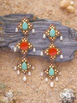 Bhritpushpa - The Floral Cascade - Beads, Dabka And Pearl Drops Hand Embroidered Earrings