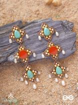 Bhritpushpa - The Floral Cascade - Beads, Dabka And Pearl Drops Hand Embroidered Earrings