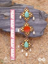 Bhritpushpa - The Floral Cascade - Beads, Dabka And Pearl Drops Hand Embroidered Earrings
