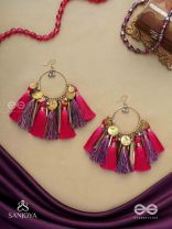 Aruniman - The Scarlet Melody - Resham, Coins And Beads Hand Embroidered Oxidised Hoop Earrings