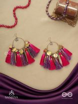 Aruniman - The Scarlet Melody - Resham, Coins And Beads Hand Embroidered Oxidised Hoop Earrings