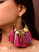 Aruniman - The Scarlet Melody - Resham, Coins And Beads Hand Embroidered Oxidised Hoop Earrings
