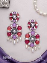 Laagnritt - Waltz Of The Flowers - Beads And Pearl Drops Hand Embroidered Oxidised Earrings