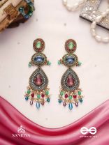 Adhirajani - The Night Stories - Stones, Beads And Glass Drops Hand Embroidered Earrings