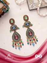Adhirajani - The Night Stories - Stones, Beads And Glass Drops Hand Embroidered Earrings