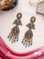 Adhirajani - The Night Stories - Stones, Beads And Glass Drops Hand Embroidered Earrings