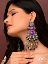 Bahushast - The Merry Sky - Beads And Shells Hand Embroidered Enamelled Oxidised Earrings