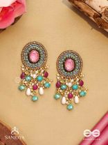 Prakhyaih - The Hazy Splendor - Stones, Beads And Pearl Drops Hand Embroidered Earrings