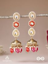 Suvarnmani - The Golden Gem –Golden enamel earrings adorned with gemstones and dangling beads