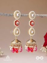 Suvarnmani - The Golden Gem –Golden enamel earrings adorned with gemstones and dangling beads