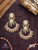 Suvarnkantika – Golden radiance – Gold toned, Kundan embellished earrings with pearl and bead danglers