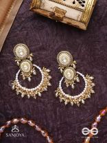 Suvarnkantika – Golden radiance – Gold toned, Kundan embellished earrings with pearl and bead danglers