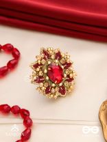 PRABHA - THE RADIANT RED DAISY - EMBROIDERED FLOWER DESIGN WITH CENTRAL RED STONE AND BEADS 