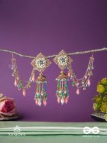 MANJUSUMANA - BEAUTIFUL BLOSSOM - MULTIPLE CHAIN EARRINGS EMBELLISHED WITH BEADWORK, A FLOWER MOTIF AND DANGLERS