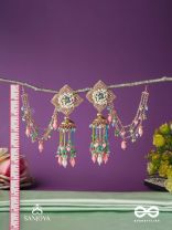 MANJUSUMANA - BEAUTIFUL BLOSSOM - MULTIPLE CHAIN EARRINGS EMBELLISHED WITH BEADWORK, A FLOWER MOTIF AND DANGLERS