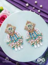 Vasudhara - The flow of colours - Pastel embroidered earrings adorned with beads and pearl danglers