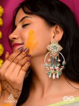 Vasudhara - The flow of colours - Pastel embroidered earrings adorned with beads and pearl danglers