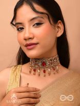 Ratnavati Hara- Adorned with Gemstones- Embroidered Gemstone Neckpiece with Beads & Thread work
