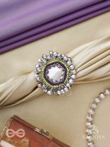 CHANDRA-KANTA-MOONLIT RADIANCE-EMBROIDERED OXIDISED RING WITH BEADS AND GHUNGROO