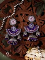 NEELASHREE- BLUE BEAUTY-HAND EMBROIDERED EARRINGS EMBELLISHED WITH GLASS BEADS AND CUTDANA WORK