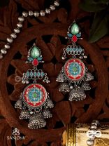  ADITYARATNA-SUN GEM- RADIANT EARRINGS WITH DETAILED METALWORK SET IN PASTEL TONE FEATURING STONE AND JHUMKAS