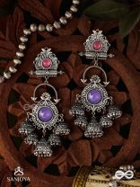  NEELADHARA-BLUE STREAM-OXIDIZED EARRINGS COMPLEMENTED BY STONES, BEADS AND DANGLING JHUMKAS