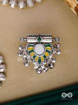 Moss Canopy-  Enamelled Oxidized Adjustable ring  with ghungroos and mirror.