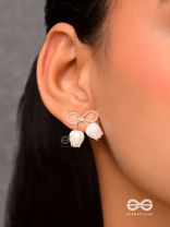 Golden infinity- Golden studs with white pearl roses 