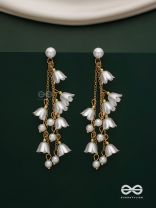 Strings of promise - Metallic dangling white rose earrings  